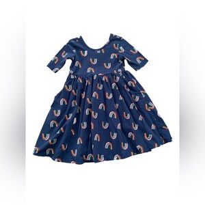 Hanna Andersson Size 120, 6-7, Navy Rainbow Print Skater Dress